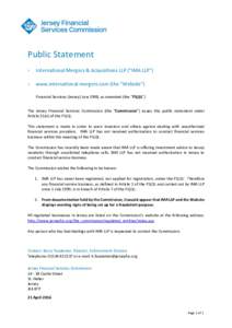 Public Statement › International Mergers & Acquisitions LLP (“IMA LLP”)  ›