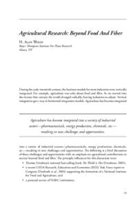 Agricultural Research: Beyond Food And Fiber H. Alan Wood Boyce Thompson Institute For Plant Research Ithaca, NY