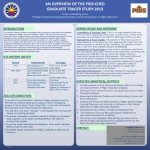 AN OVERVIEW OF THE PIDS-CHED GRADUATE TRACER STUDY 2013 A joint undertaking of the Philippine Institute for Development Studies and the Commission on Higher Education  DESIGN ISSUES AND RESPONSE