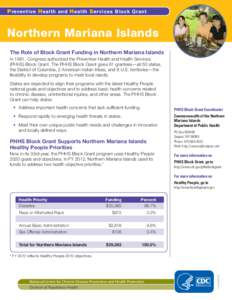 P reventive H ealth and H ealth S ervices Block Grant  Northern Mariana Islands The Role of Block Grant Funding in Northern Mariana Islands In 1981, Congress authorized the Preventive Health and Health Services (PHHS) Bl