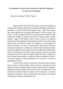 La dimension sociale d’une exception culturelle régionale. Le fest-noz en Bretagne Olivier Goré, Doctorant – RESO – Rennes 2