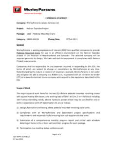 EXPRESSION OF INTEREST  Company: WorleyParsons Canada Services Ltd. Project:  Hebron Topsides Project