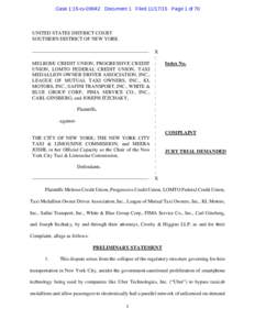 Case 1:15-cvDocument 1 FiledPage 1 of 70  UNITED STATES DISTRICT COURT SOUTHERN DISTRICT OF NEW YORK ---------------------------------------------------------------------MELROSE CREDIT UNION, PROGRESSIVE