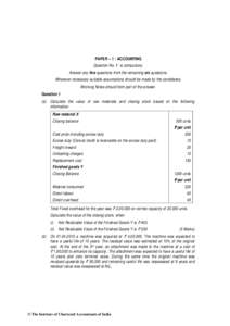 PAPER – 1 : ACCOUNTING Question No. 1 is compulsory. Answer any five questions from the remaining six questions. Wherever necessary suitable assumptions should be made by the candidates. Working Notes should form part 