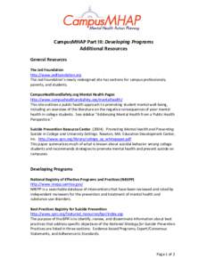 Positive psychology / Sociology / Evaluation / Logic model / Mental health / Suicide / Substance Abuse and Mental Health Services Administration / The Jed Foundation / Health promotion / Evaluation methods / Health / Suicide prevention