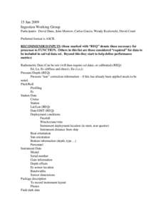 15 Jan 2009 Ingestion Working Group Participants: David Dana, John Morrow, Carlos Garcia, Wendy Kozlowski, David Court Preferred format is ASCII. RECOMMENDED INPUTS (those marked with “REQ” denote those necessary for