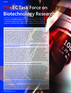 ANALYSIS  US - EC Task Force on Biotechnology Research Interview with Judith St John, U.S. Co-Chair of the US-EC Task Force on Biotechnology Research, describes the work of the trans-Atlantic