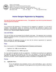 State of Tennessee Department of Commerce and Insurance Board of Architectural and Engineering Examiners 500 James Robertson Parkway Nashville, TN[removed][removed]3221