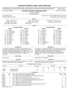 National Football League Game Summary NFL Copyright © 2012 by The National Football League. All rights reserved. This summary and play-by-play is for the express purpose of assisting media in their coverage of the game; any other use of this material is prohibited without the written permission of the National Football League.