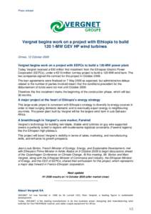 Press release  Vergnet begins work on a project with Ethiopia to buildMW GEV HP wind turbines Ormes, 12 October 2009