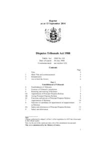 Reprint as at 13 September 2014 Disputes Tribunals Act 1988 Public Act Date of assent