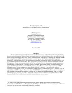 MASTER OR SERVANT? AGENCY SLACK AND THE POLITICS OF IMF LENDING 1 Mark Copelovitch Assistant Professor Department of Political Science &