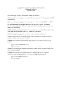 LEGISLATIVE ASSEMBLY QUESTIONS AND ANSWERS Wednesday 7 May 2014 PageHOME SCHOOLERS—Mr Ryan Park to ask the Minister for Education— (1) How many home schooling applicants received three, six, 12 and 24 mont