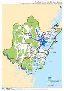 Gosford/Wyong 1% AEP Flood Extents  A 1% AEP flood has a 1 in 100 chance of being reached or exceeded in any given year. Floods larger than the 1% AEP flood have occurred. ±