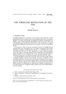 Journal of the History of Economic Thought, Volume 25, Number 2, 2003  THE FORMALIST REVOLUTION OF THE 1950s BY