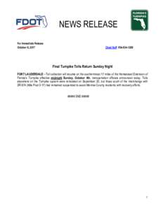 NEWS RELEASE For Immediate Release October 6, 2017 Chad Huff