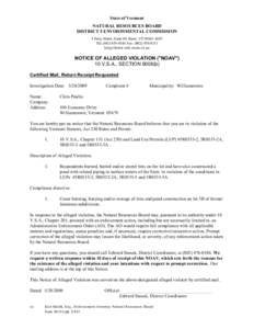 State of Vermont NATURAL RESOURCES BOARD DISTRICT 5 ENVIRONMENTAL COMMISSION 5 Perry Street, Suite 60, Barre, VT[removed]Tel: ([removed]Fax: ([removed]http://www.nrb.state.vt.us