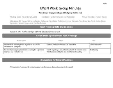 Page 1  UWIN Work Group Minutes Work Group: Employment Support Workgroup (Golden-rod)  Meeting Date: November 29, 2001