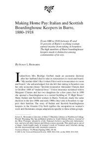 Making Home Pay: Italian and Scottish Boardinghouse Keepers in Barre, 1880–1918