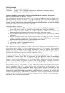 Workshop 02 Short title: Convenors: Domestic and International Philip G. Cerny, University of Manchester and Rutgers University-Newark