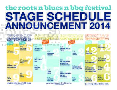 the roots n blues n bbq festival  STAGE SCHEDULE ANNOUNCEMENT 2014 SEPTEMBER 27 ER