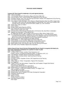 PREVIOUS AWARD WINNERS  Lawrence M. Orton Award for leadership in city and regional planning 2008 – Vision Long Island 2007 – The Honorable Michael R. Bloomberg, Mayor of the City of New York 2006 – Norman Marcus, 