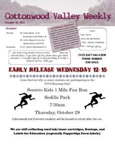 Cottonwood Valley Weekly October 26, 2015 August 17, 2015  Calendar