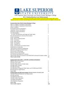 Lake Superior State University and North Central Michigan College  B.S. Criminal Justice Law Enforcement  *Students must complete a minimum of 64 transfer credits required in the degree before 
