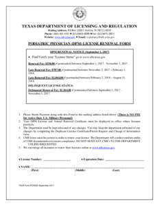 TEXAS DEPARTMENT OF LICENSING AND REGULATION Mailing Address: PO BOX 12057; AUSTIN, TXPhone: ( ♦ ( ♦FAX: (Website: www.tdlr.texas.gov ♦ Email: 