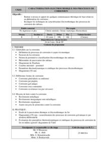 CARACTERISATION ELECTROCHIMIQUE DES PROCESSUS DE CORROSION CH.02  Objectifs :