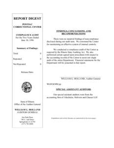 REPORT DIGEST PONTIAC CORRECTIONAL CENTER FINDINGS, CONCLUSIONS, AND RECOMMENDATIONS