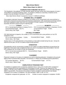 Mena School District District Status Report for[removed]ACCREDITATION STANDARDS FOR[removed]The Standards of Accreditation of Public Schools require that each school offer three programs of study in three different occup