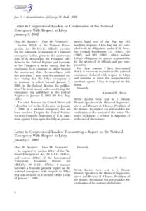 [removed]Jan. 3 / Administration of George W. Bush, 2002 Letter to Congressional Leaders on Continuation of the National Emergency With Respect to Libya