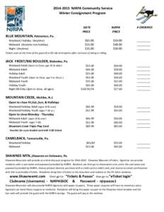 [removed]NJRPA Community Service Winter Consignment Program GATE PRICE