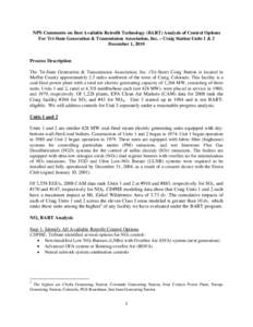 NPS Comments on Best Available Retrofit Technology (BART) Analysis of Control Options For Tri-State Generation & Transmission Association, Inc. – Craig Station Units 1 & 2