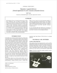 Aust N Z J Obstet Gynaecol 2001; 41: 2: GENERAL OBSTETRICS Operative vaginal delivery: clinical appraisal of a new vacuum extraction device