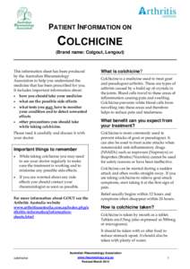 PATIENT INFORMATION ON  COLCHICINE (Brand name: Colgout, Lengout)  This information sheet has been produced