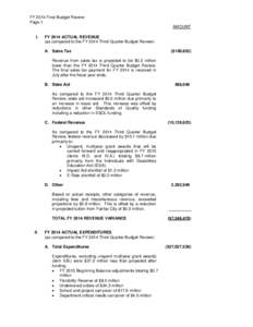 FY 2014 Final Budget Review Page 1 AMOUNT I.  FY 2014 ACTUAL REVENUE