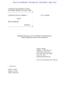 Case 1:14-cr[removed]KBF Document 224 Filed[removed]Page 1 of 33  UNITED STATES DISTRICT COURT SOUTHERN DISTRICT OF NEW YORK ------------------------------------------------------X UNITED STATES OF AMERICA