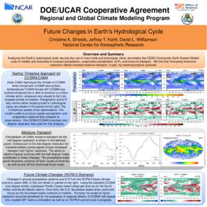 DOE/UCAR Cooperative Agreement Regional and Global Climate Modeling Program Future Changes in Earth’s Hydrological Cycle Christine A. Shields, Jeffrey T. Kiehl, David L. Williamson National Center for Atmospheric Resea