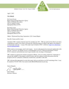 Illinois EPA Thermostat Collection Report For Calendar Year 2011 Activities  April 1, 2012 VIA EMAIL Mr. Kevin Greene Illinois Environmental Protection Agency