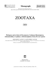 Phylogeny and revision of Messatoporus Cushman (Hymenoptera, Ichneumonidae, Cryptinae), with descriptions of sixty five new species