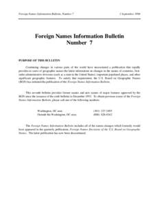 Foreign Names Information Bulletin, Number 7  1 September 1994 Foreign Names Information Bulletin Number 7