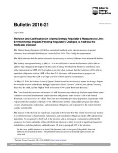 Bulletin: Revision and Clarification on Alberta Energy Regulator’s Measures to Limit Environmental Impacts Pending Regulatory Changes to Address the Redwater Decision