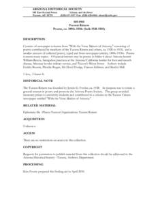 ARIZONA HISTORICAL SOCIETY 949 East Second Street Tucson, AZ[removed]Library and Archives[removed]Fax: ([removed]removed]