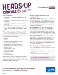 Heads Up: Concussion in High School Sports - Fact Sheet for Athletes
