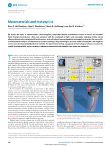 REVIEW ARTICLE NPG Asia Mater. 3, 100–DOI: asiamatMetamaterials and metaoptics Ross C. McPhedran1, Ilya V. Shadrivov2, Boris K. Kuhlmey1 and Yuri S. Kivshar2*