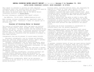 ANNUAL DRINKING WATER QUALITY REPORT for the period January 1 to December 31, 2011 BATTLE GROUND CONSERVANCY DISTRICT, WATER DEPARTMENT, IN[removed]This report is intended to provide you with important information about 