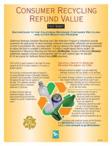 Consumer recycling refund value fact sheet (Updated[removed])