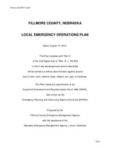 Fillmore COUNTY LEOP  FILLMORE COUNTY, NEBRASKA LOCAL EMERGENCY OPERATIONS PLAN Dated August 14, 2012